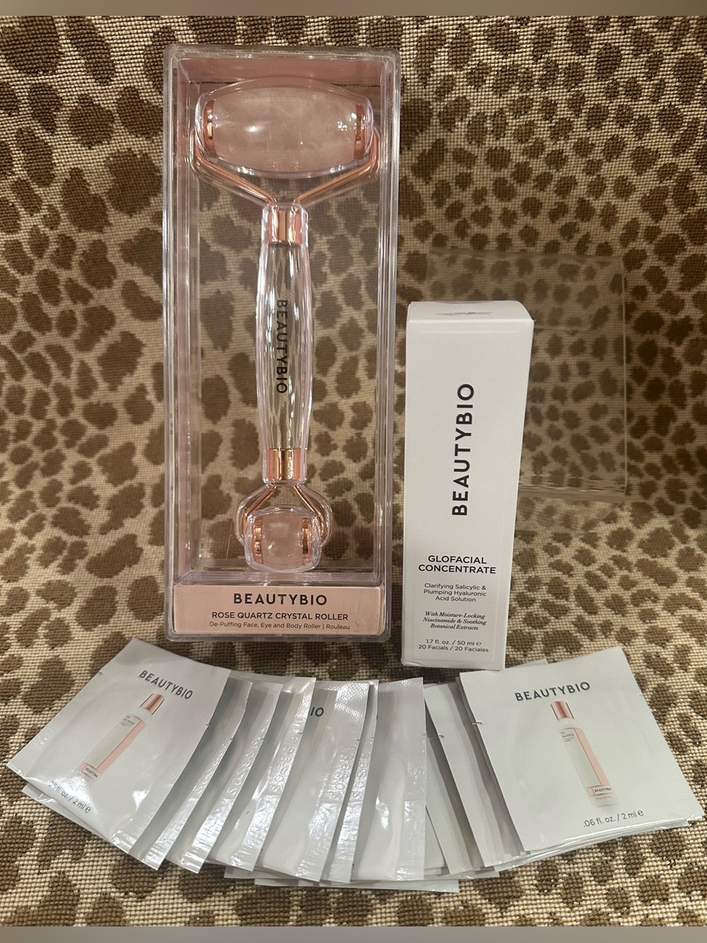 BEAUTYBIO Lot:,Rose Quartz Crystal Roller+ Glofacial Concentrate+18 The Balance